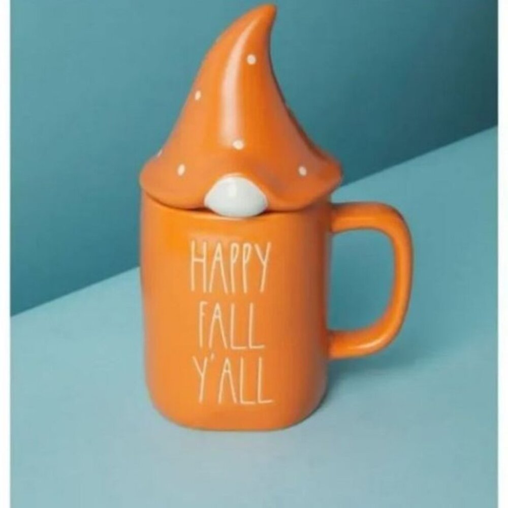 Rae Dunn | 8in Ceramic Happy Fall Yall Mug With Gnome Topper Orange